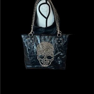 2B Bebe Black Skull Studded Shoulder Bag